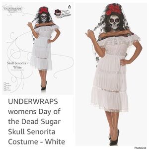 Underwraps XL day of the dead sugar skull senorita white costume dress NEW